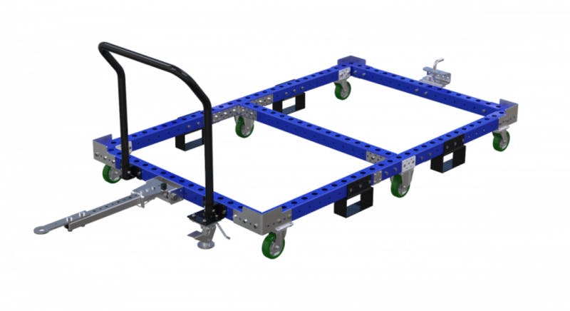 Large industrial pallet cart with handlebar and tow bar by FlexQube