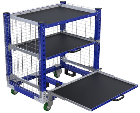 Modular & industrial material handling shelf cart with fence by FlexQube