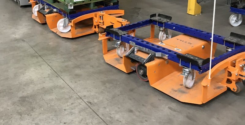 FlexQube pallet carts loaded into a liftrunner train
