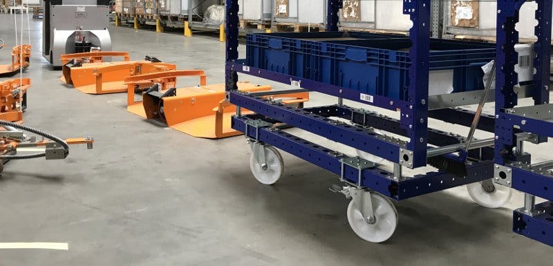 FlexQube shelf carts with a liftrunner system