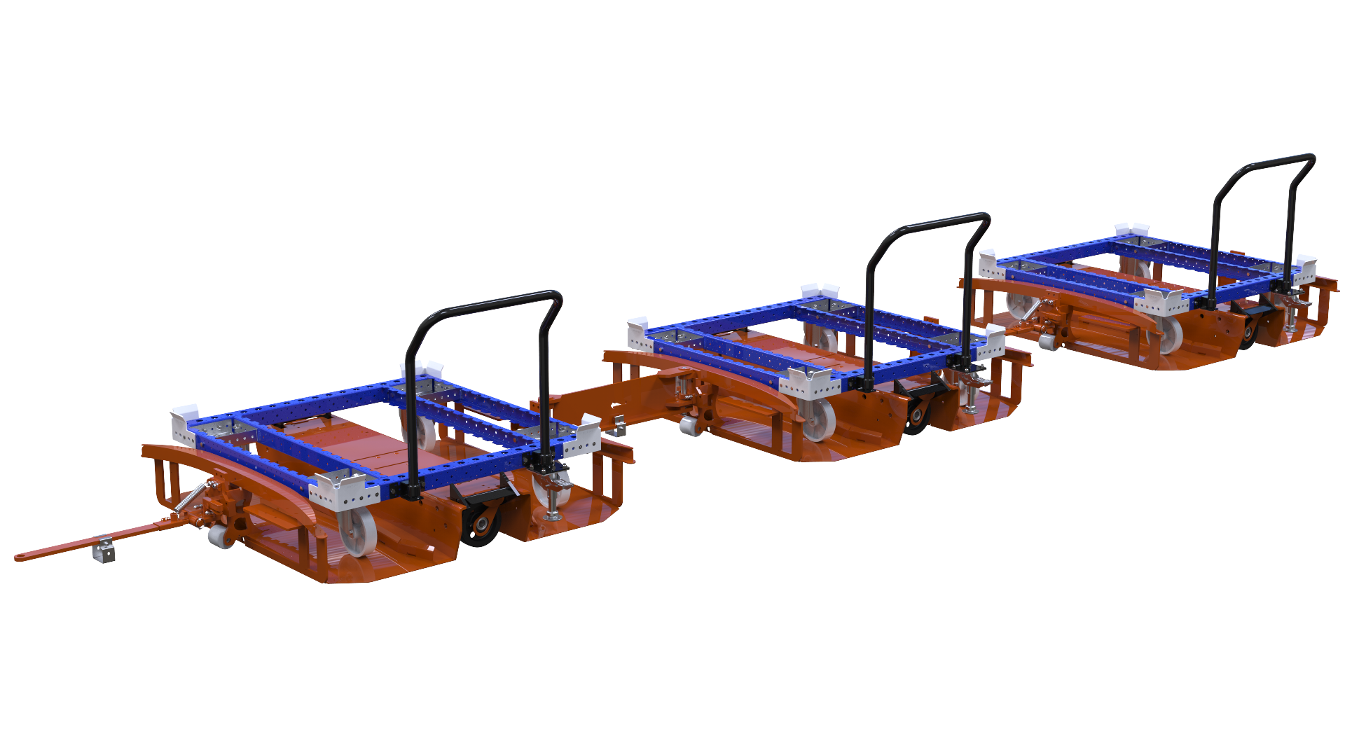 LiftRunner B Frame - Tugger Train System with FlexQube Pallet Carts in a train