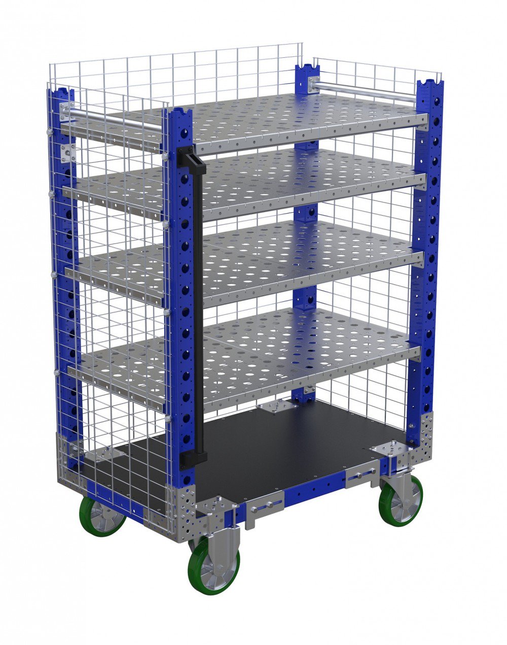 FlexQube Material Handling custom shelf cart with wire mesh