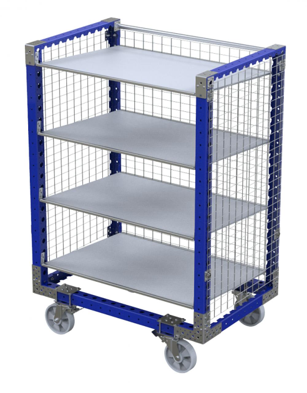 FlexQube flat shelf cart with fence