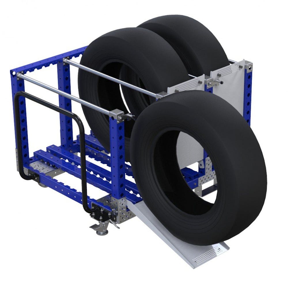 Carrito Kit FlexQube para transportar neumáticos en automotor