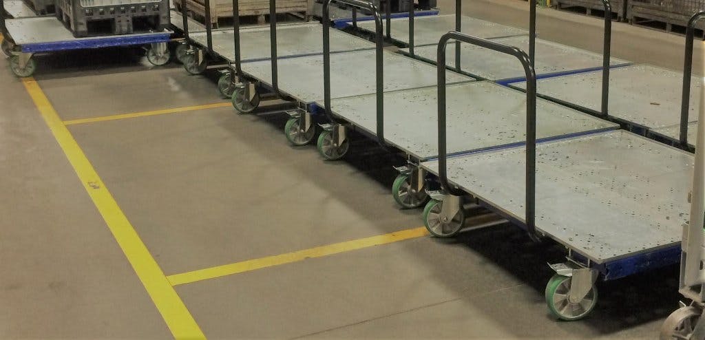 FlexQube flatbed carts grouped together