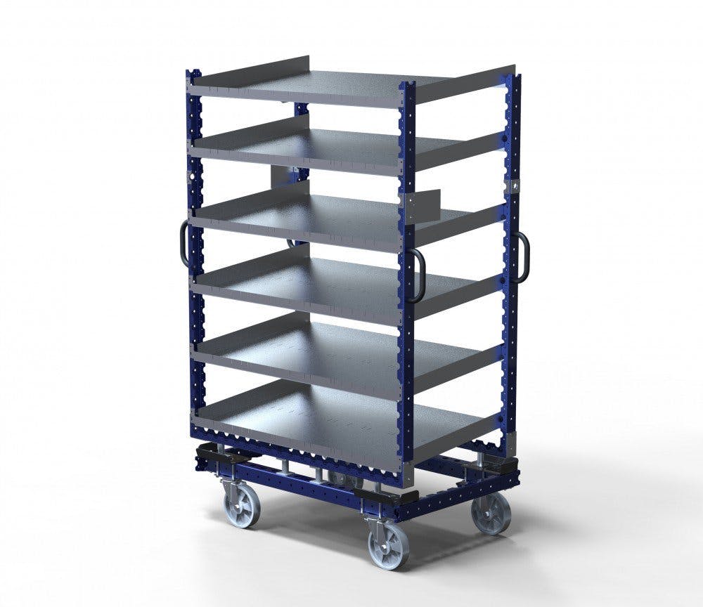 Custom designed flow shelf cart