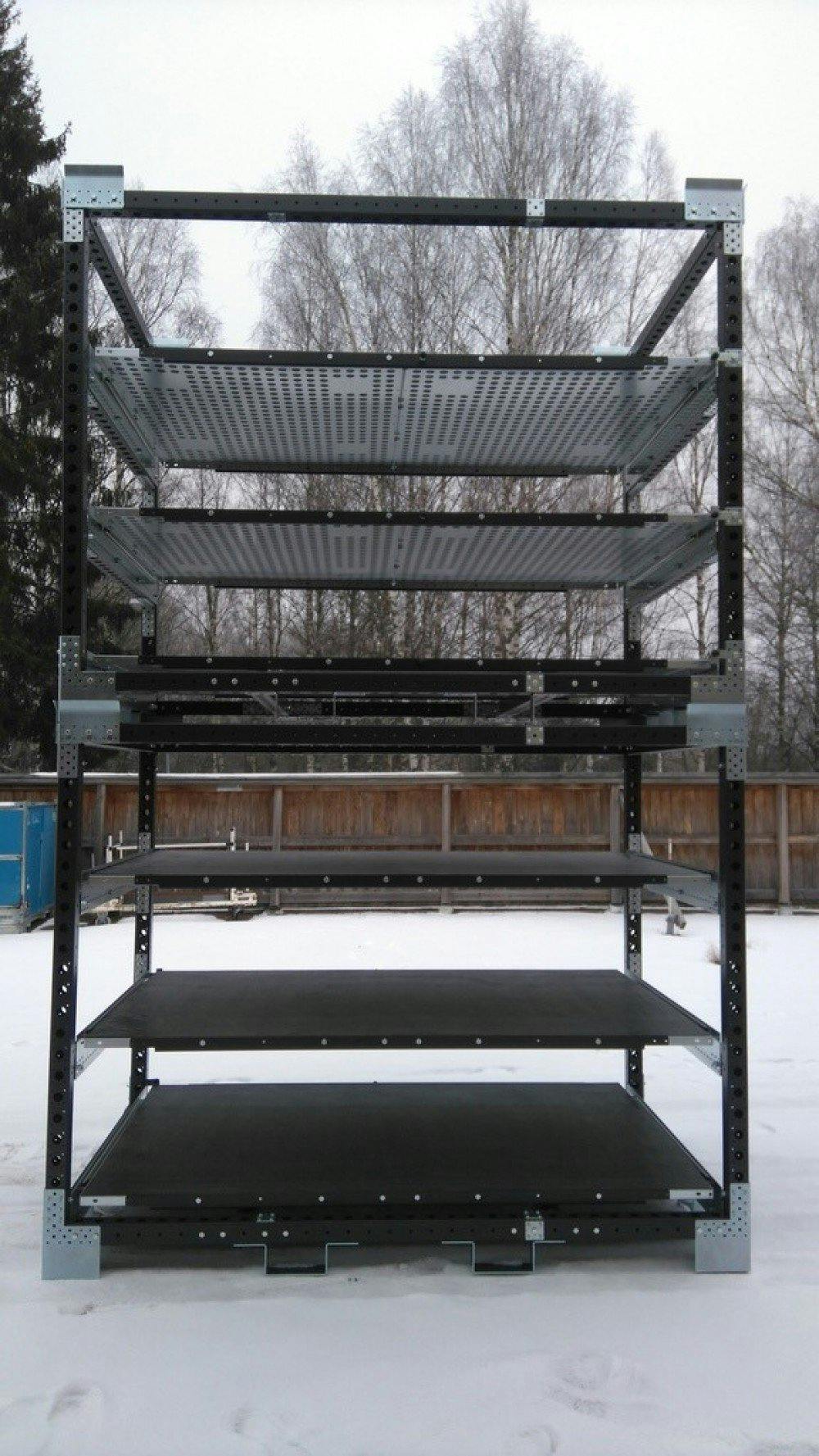 FlexQube racks stacked in snow