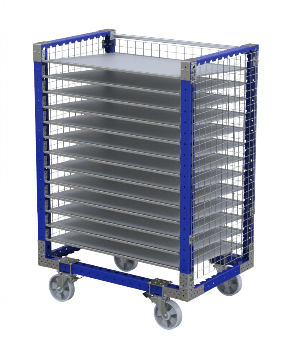 Industrial fenced flow shelf cart by FlexQube