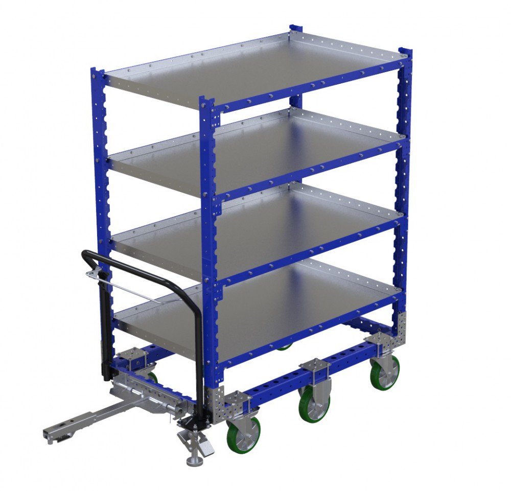 FlexQube Material Handling shelf cart with wire release tow bar