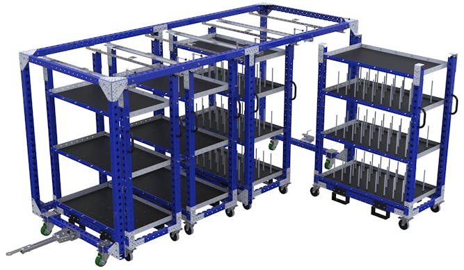 Modular & industrial material handling mother-daughter cart by FlexQube