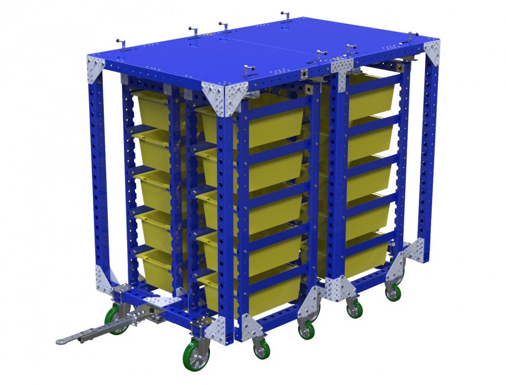 FlexQube Material Handling mother-daughter cart with 4 daughter carts