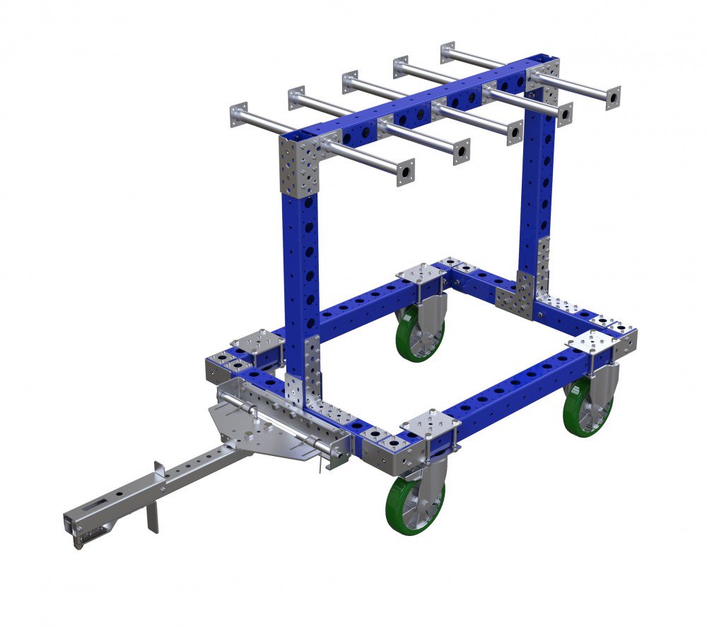 FlexQube Material Handling custom hanging cart with tow bar