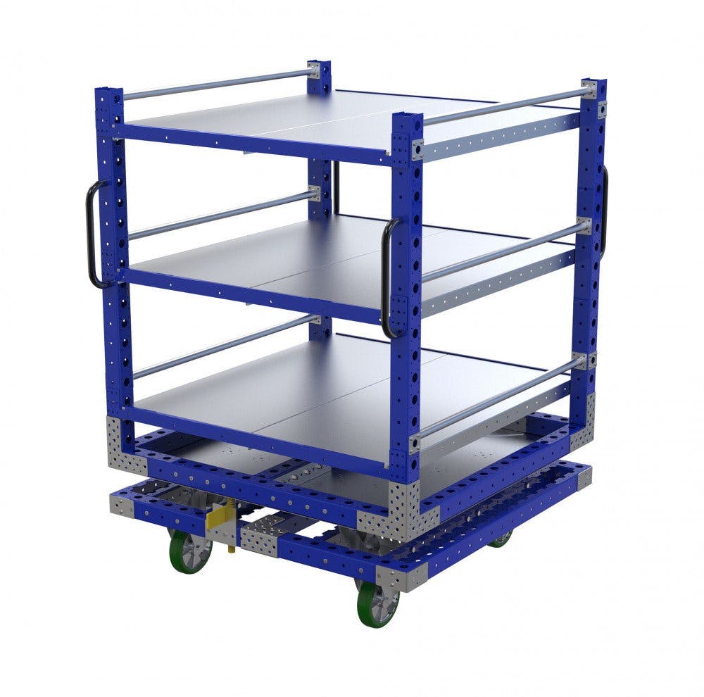 FlexQube industrial rotating cart with flat shelves