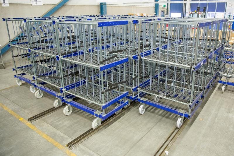 FlexQube Material Handling kit carts grouped together at a customer