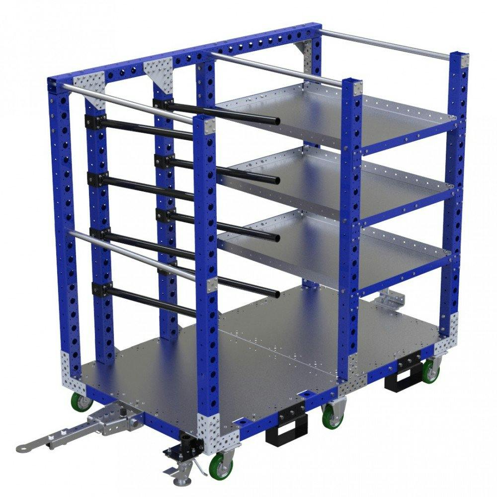 FlexQube Material Handling kit cart with hangers and shelves