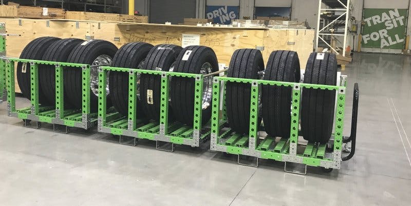 FlexQube tyre carts in use at bus manufacturer