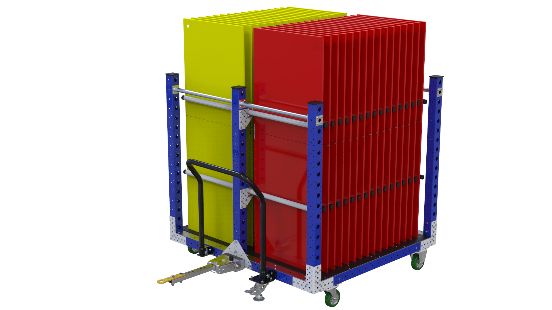 Kit cart designed to transport panels across a shop floor. 