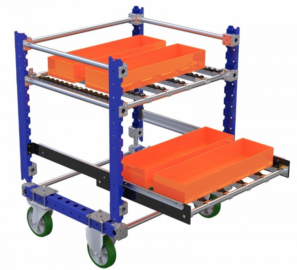Roller cart with extendable shelves by FlexQube