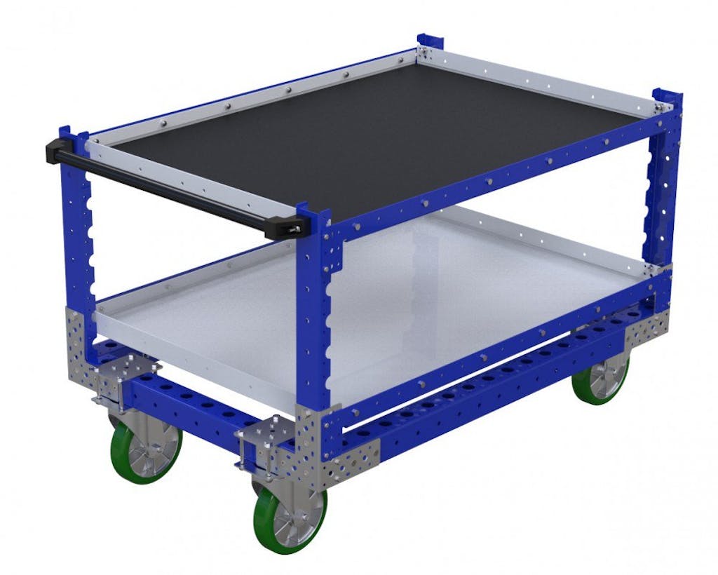 FlexQube Material Handling custom shelf cart with added rubber