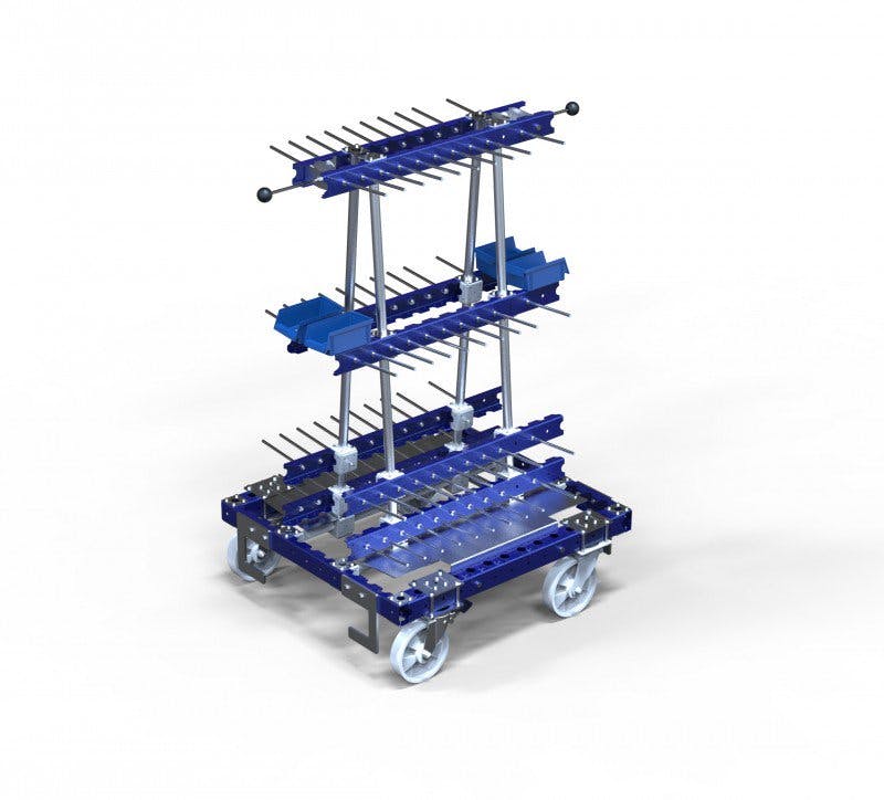 FlexQube Material Handling custom kit cart for hanging materials