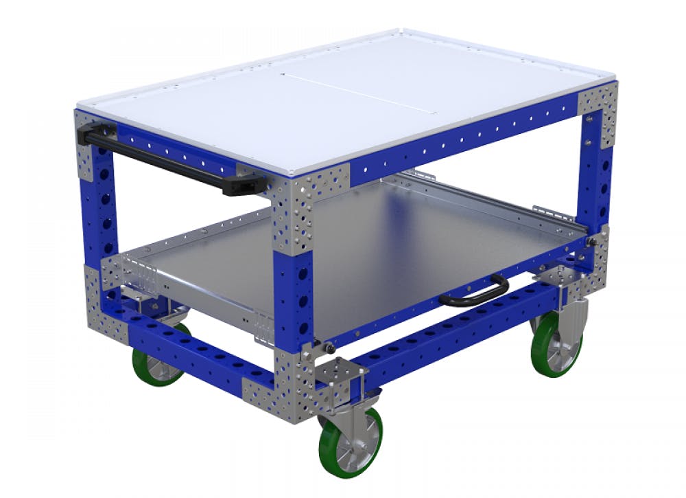 FlexQube Material Handling custom shelf cart with extendable shelf