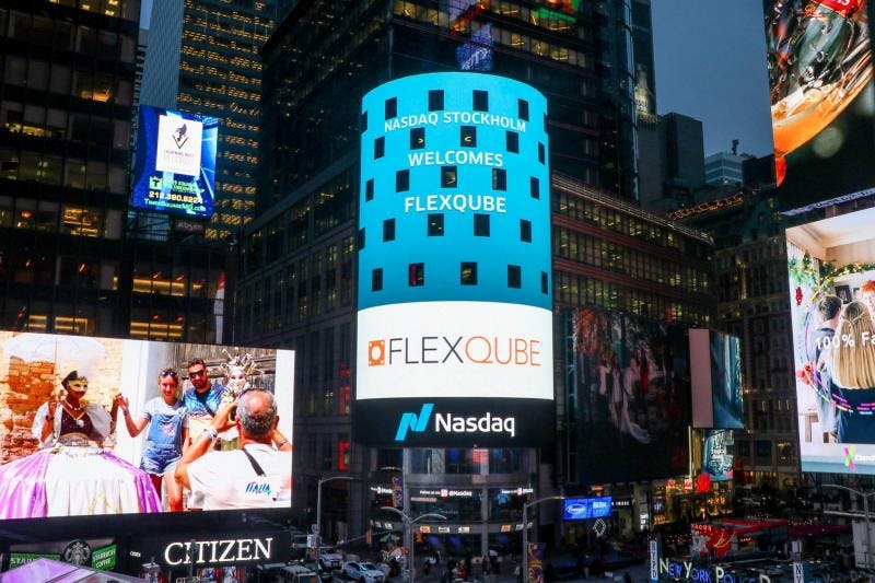 FlexQUbe in Times Square opening on NASDAQ